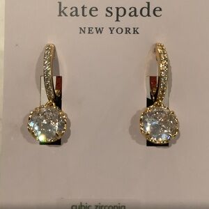 kate spade Gold-tone Clear Crystal Drop Hoop Earrings, Brand New